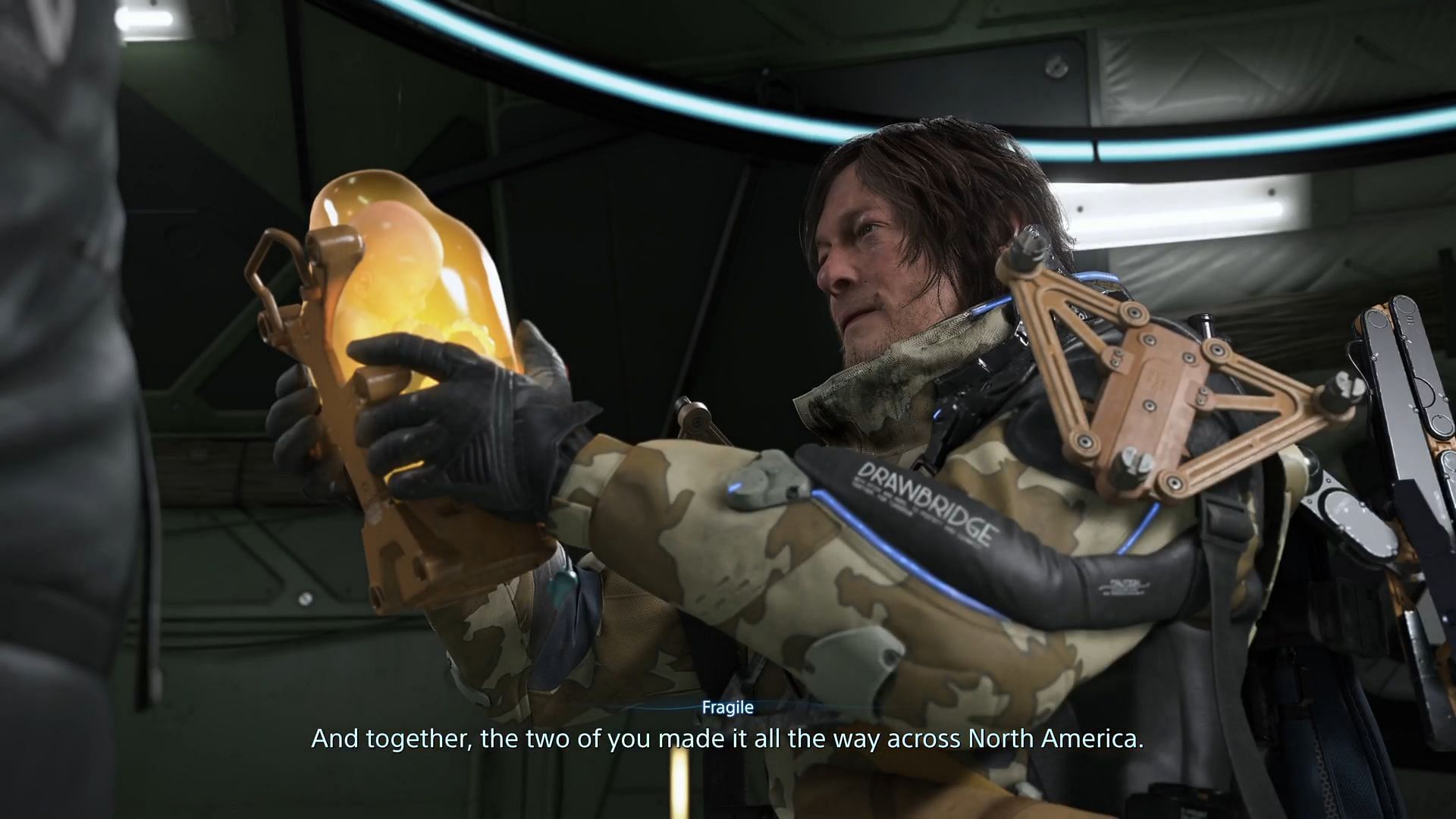 Sam holding a BB Pod (Image via Sportskeeda Gaming || Kojima Productions)